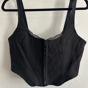 Garage Black Lace-Trim Front Hook Tank Top